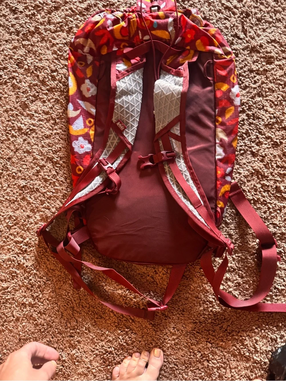 REI Co-op Patterned Red Drawstring Daypack